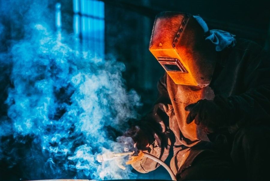 Welder in workshop